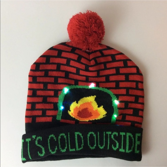 Festive Fun Accessories - New it’s Cold Outside Light Up Fireplace Beanie